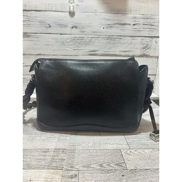 Brighton Two Tone Leather Shoulder Handbag Purse Black Brown floral interior - Picture 5 of 13